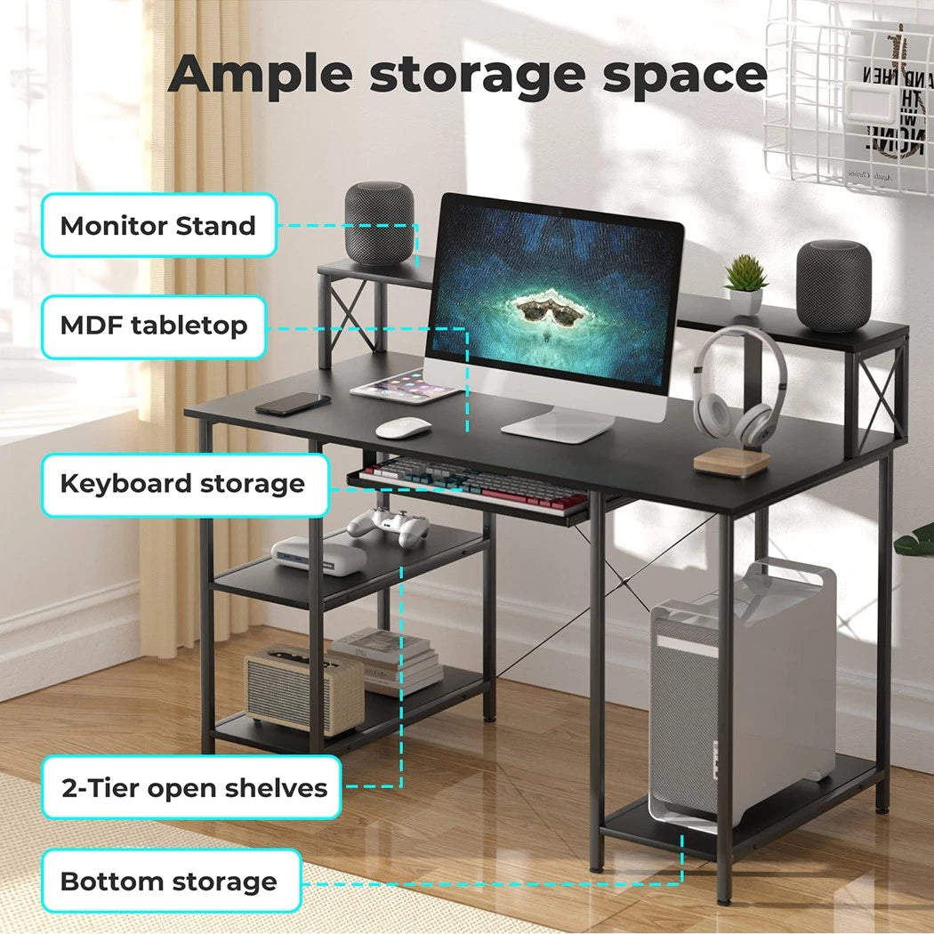 Levede Computer Desk Home Office Study Table Monitor Stand Keyboard Tray Black