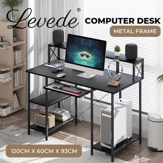 Levede Computer Desk Home Office Study Table Monitor Stand Keyboard Tray Black