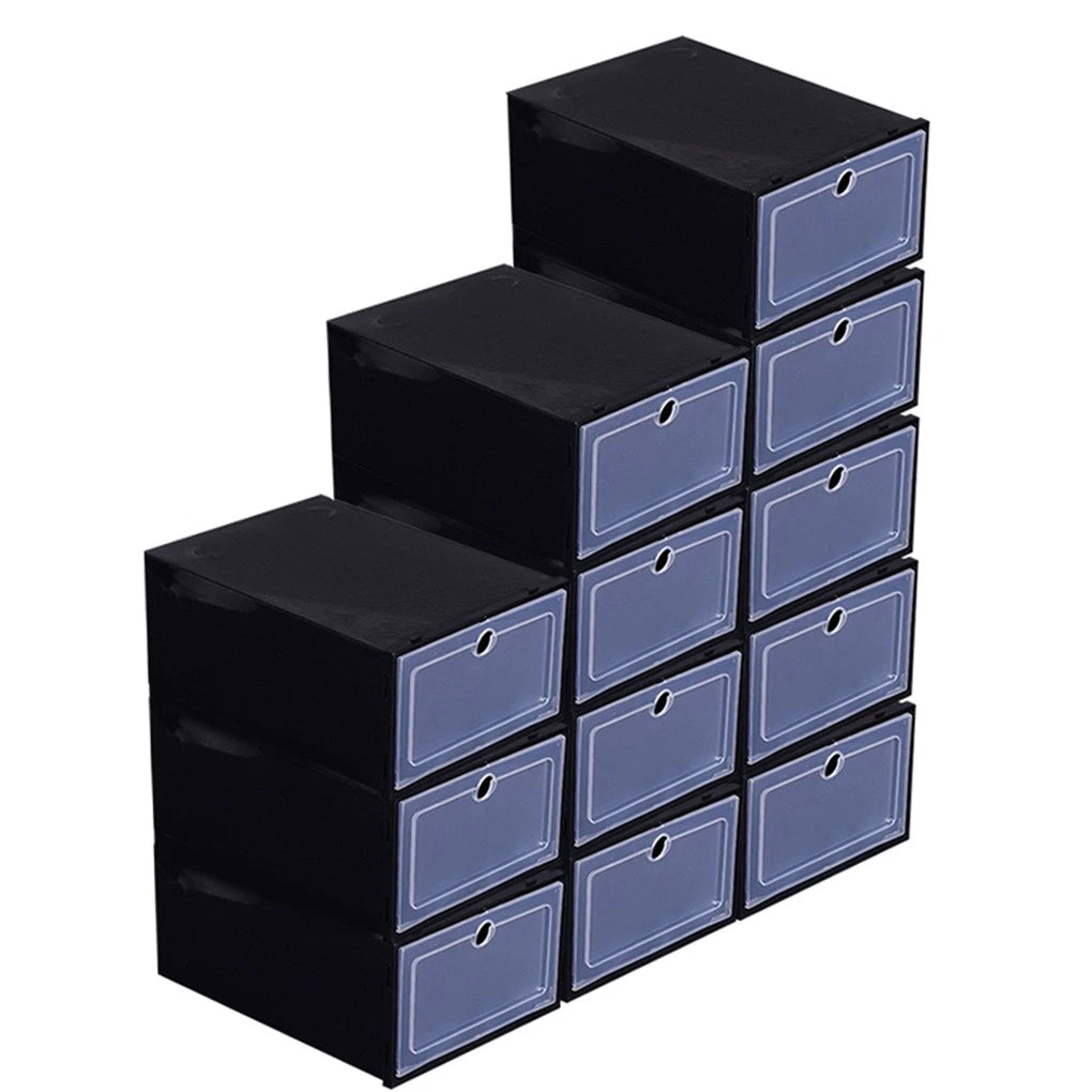 12Pcs Shoe Box Storage Case Clear Boxes Foldable Stackable Transparent Organizer