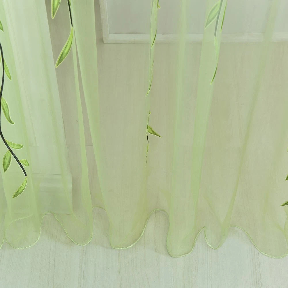 Willow Twigs Voile Sheer Door Window Curtain Drape Green Wall Decor