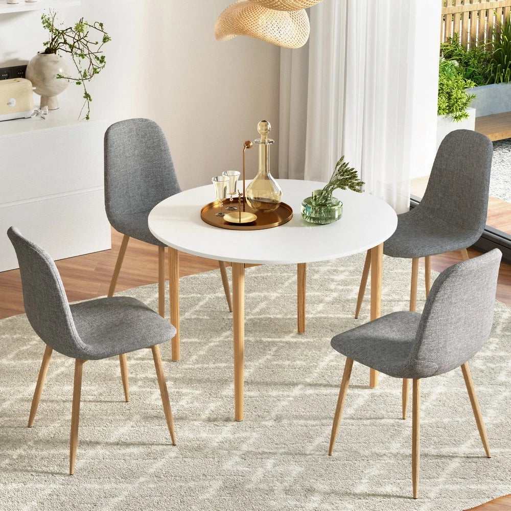 Artiss Dining Table and Chairs Set 5PCS White Grey Restaurant Kitchen Furniture