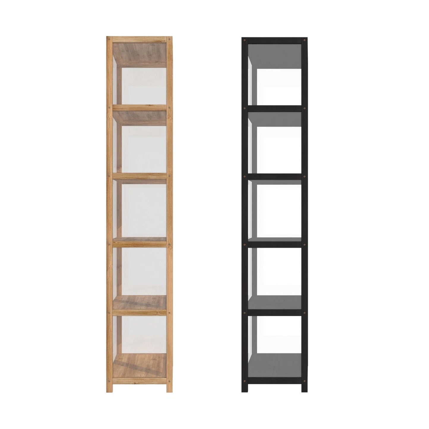 Oikiture Display Cabinet 5-Tier Slim Storage Shelves Clear Bookcase Rack