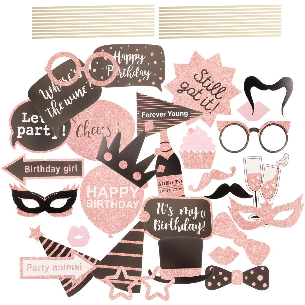 1 Set of Birthday Photo Booth Props Selfie Prop Party Supplies Decorations