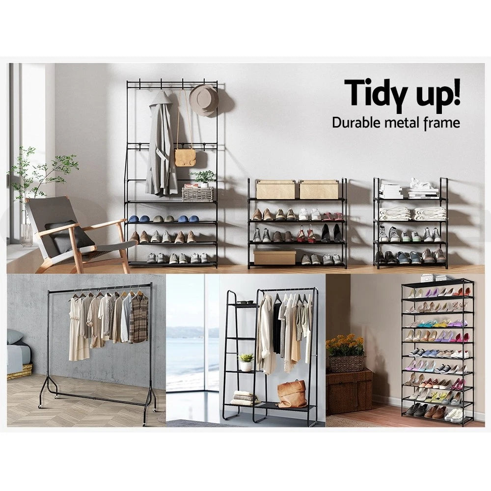Artiss Shoe Rack Storage Cabinet Stackable Shelves Stand 4 Tiers 16 Pairs Black
