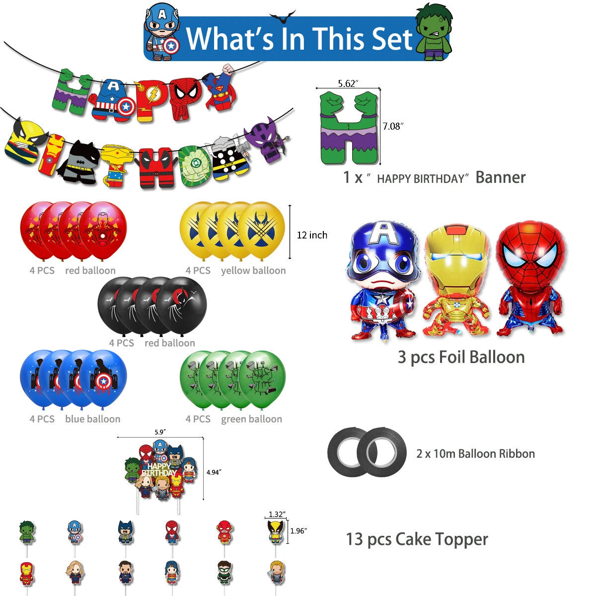 Superhero Marvel Avengers Party Supplies Balloons Banner Birthday Decorations