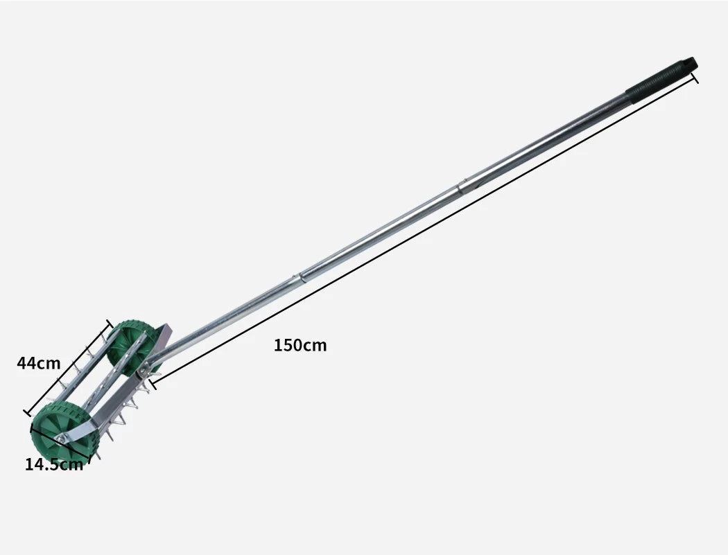 Lawn Aerator Roller Heavy Duty Garden w/ Metal Handle 27 Soil Penetrating Spikes