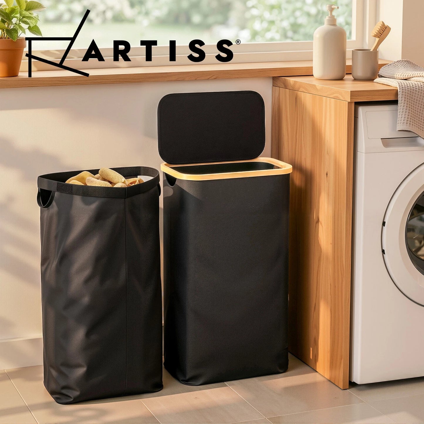 Artiss Laundry Basket with Removable Bag Foldable Clothes Hamper Black 60L