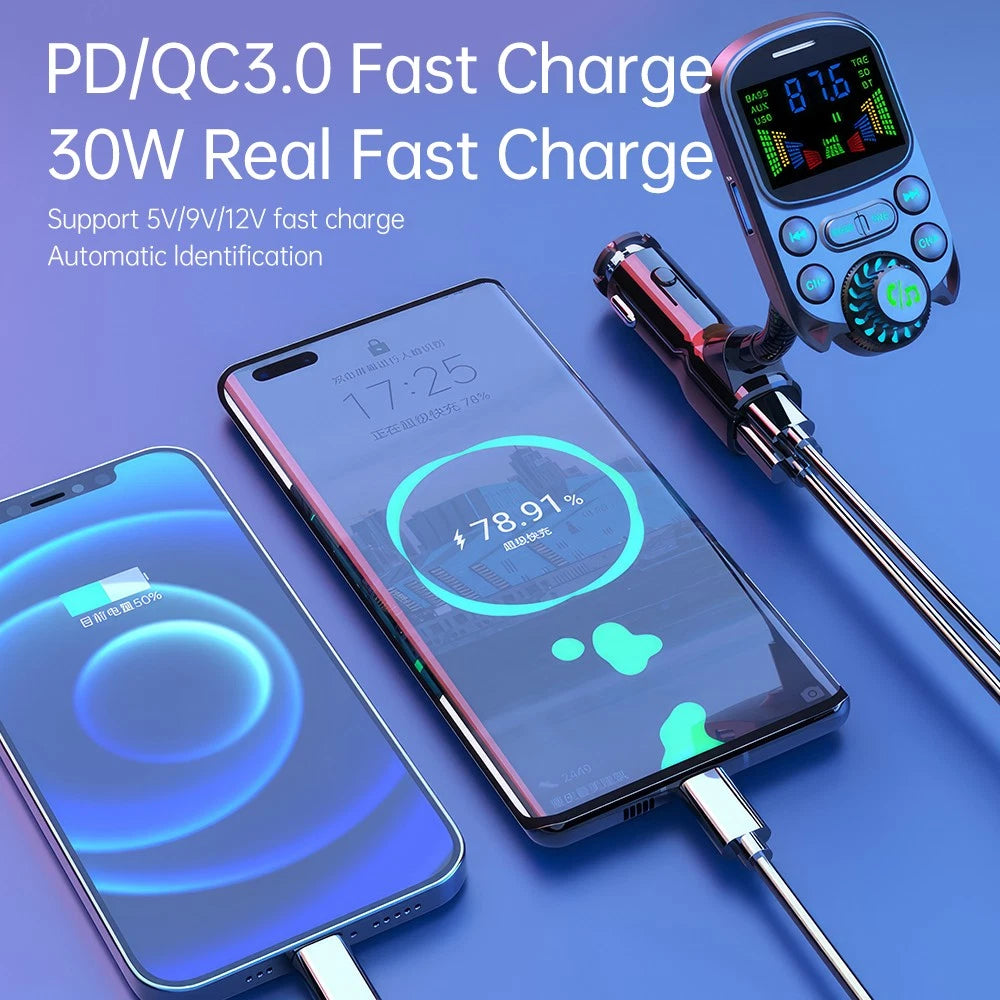 Bluetooth 5.3 Radio Car Kit Wireless FM Transmitter with USB Charger MP3 Player