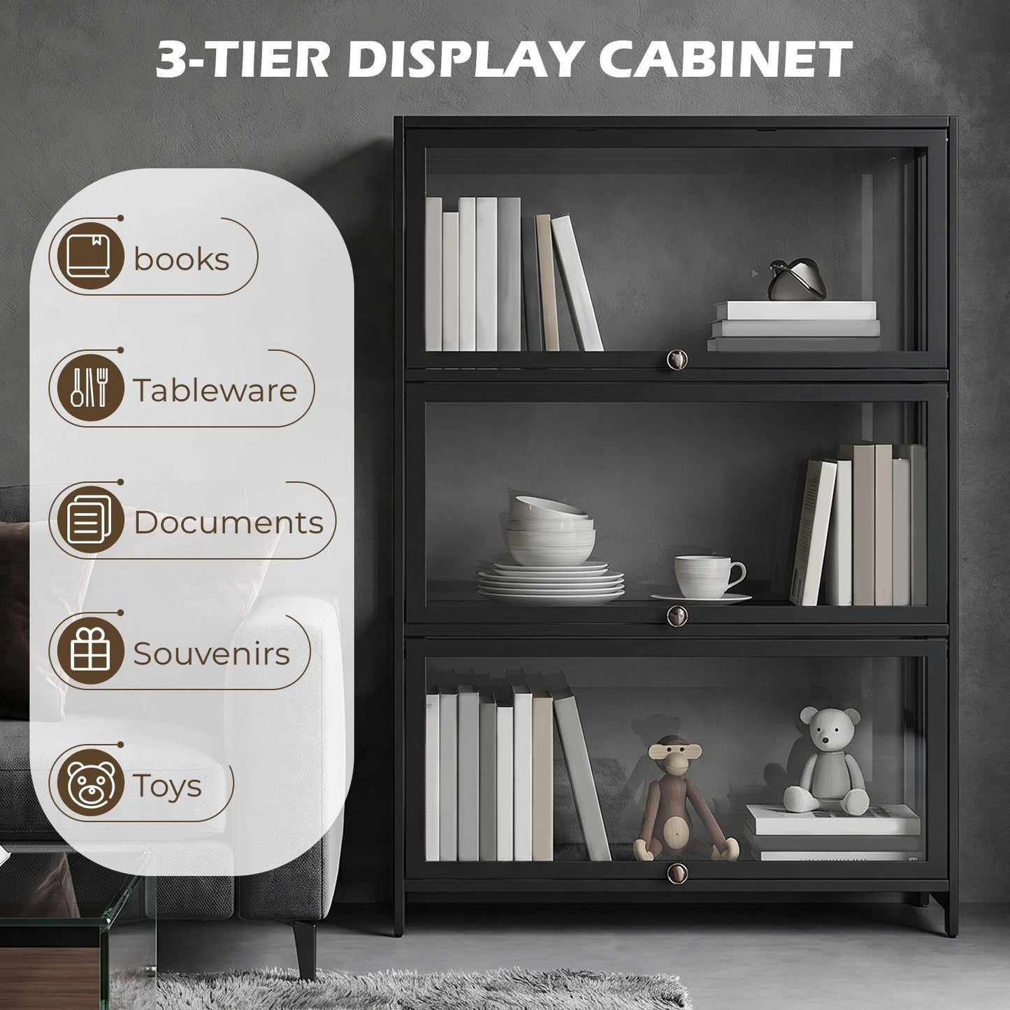 Display Cabinet Storage Shelves Clear Bookcase Wine Wood Rack Stand 3/4/5 Tier