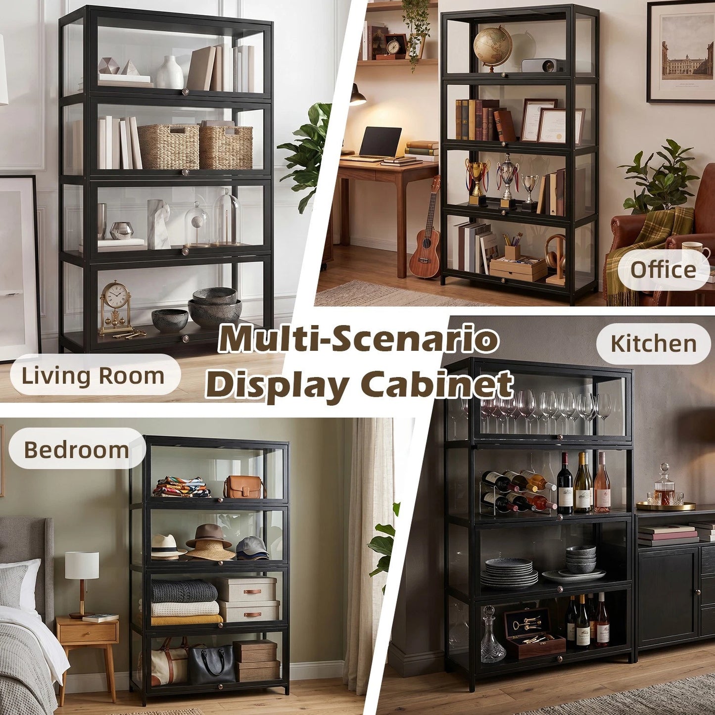 Display Cabinet Storage Shelves Clear Bookcase Wine Wood Rack Stand 3/4/5 Tier