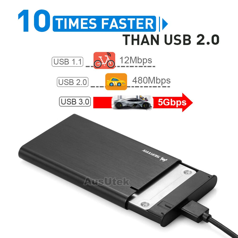 Aluminum USB 3.0 Hard Drive 2.5" SATA HDD SSD External Slim Enclosure Case
