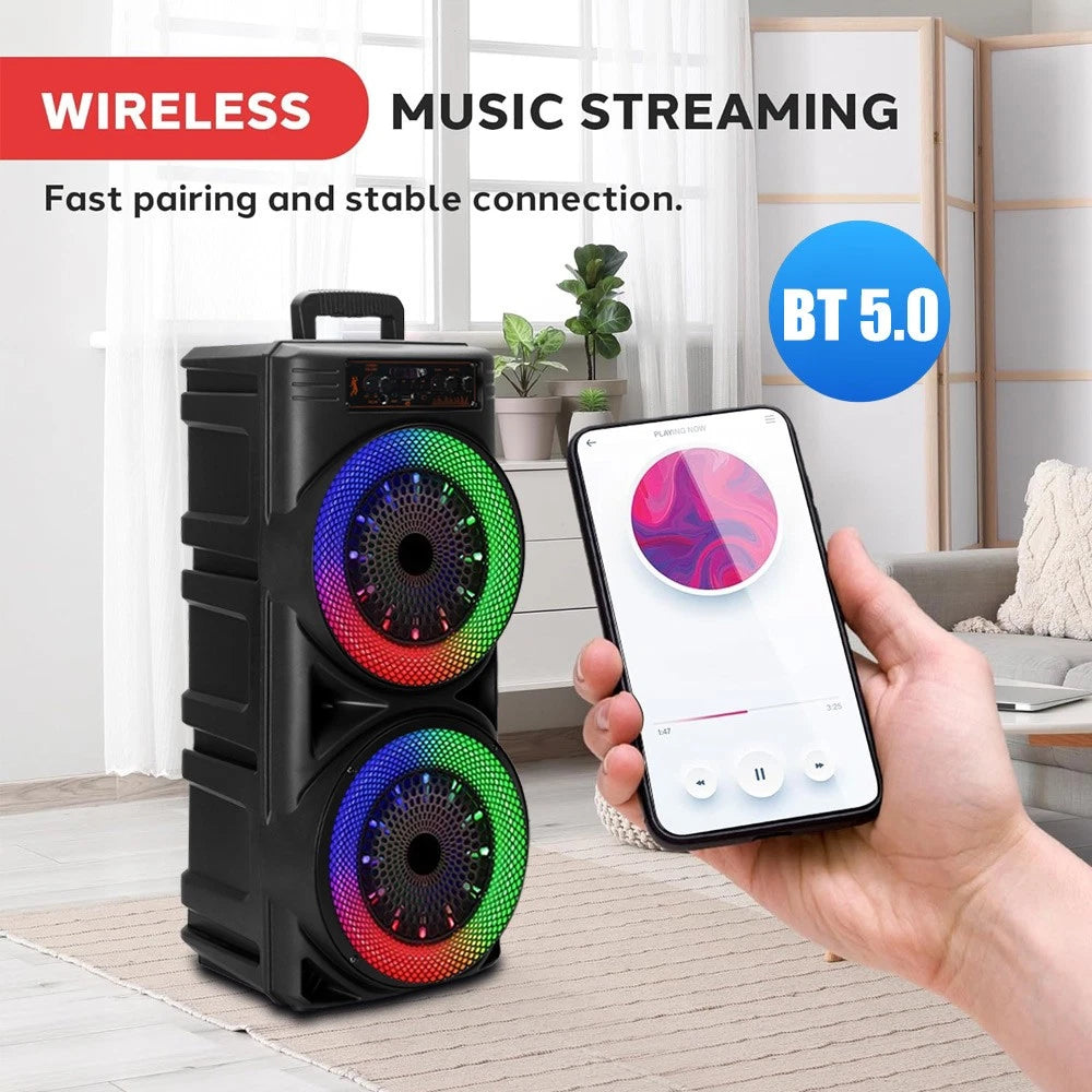 5000W Dual 8.5'' Bluetooth Speaker Sub Woofer Heavy Bass Sound System Party &Mic