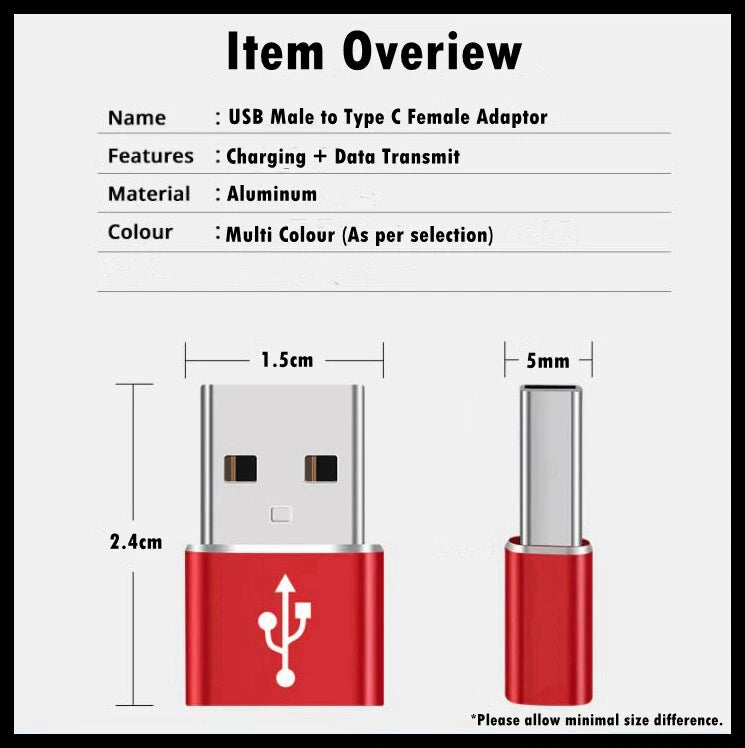 USB Type A Male to USB C Type C Female Charging Port Adapter Fast Converter