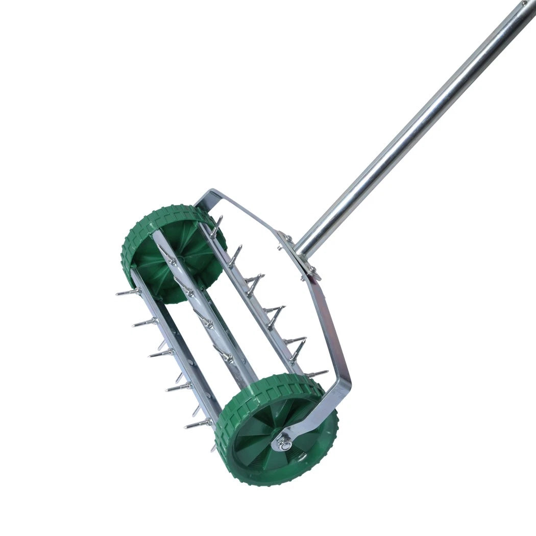 Lawn Aerator Roller Heavy Duty Garden w/ Metal Handle 27 Soil Penetrating Spikes