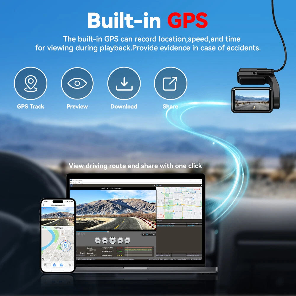 REDTIGER A4 Dash Camera 4K Front and Rear 5.8GHz WiFi Dash Cam With Hardwire kit