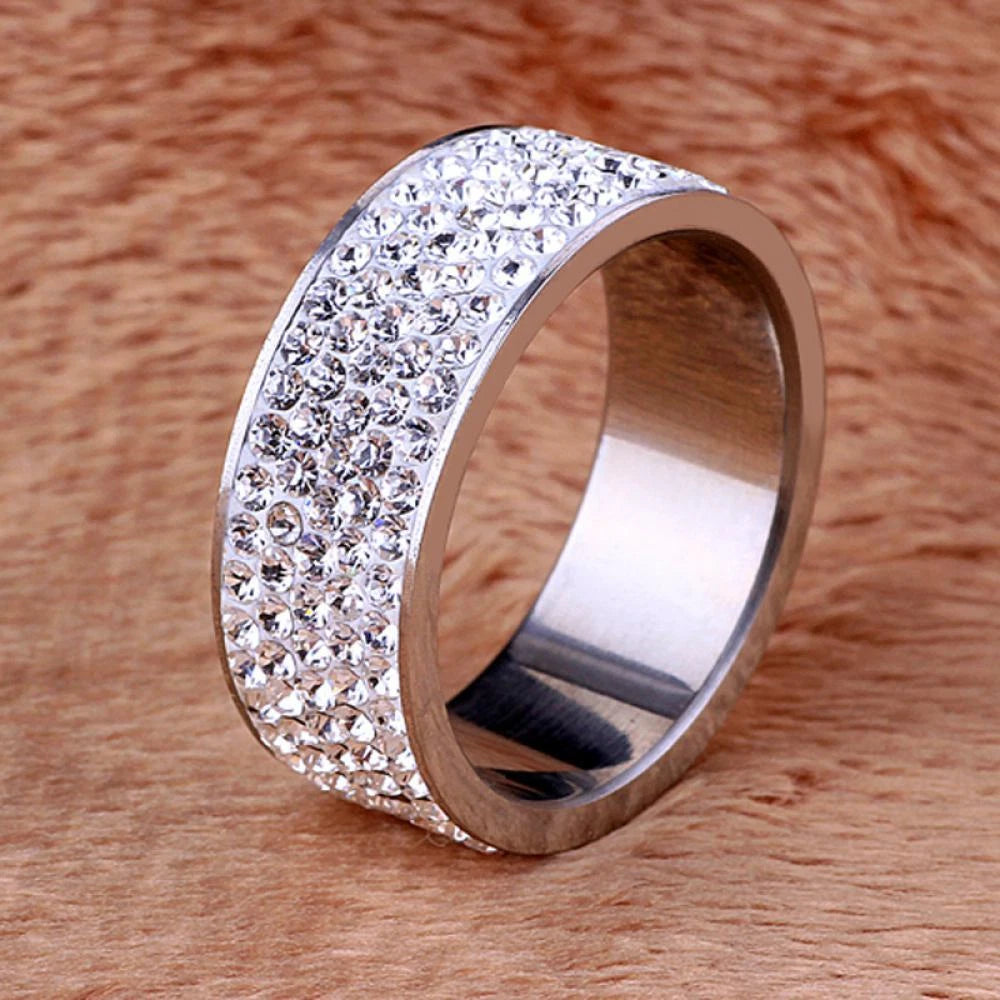 Women Jewelry Full Filled Zircon Band Ring Weddig Stainless Steel