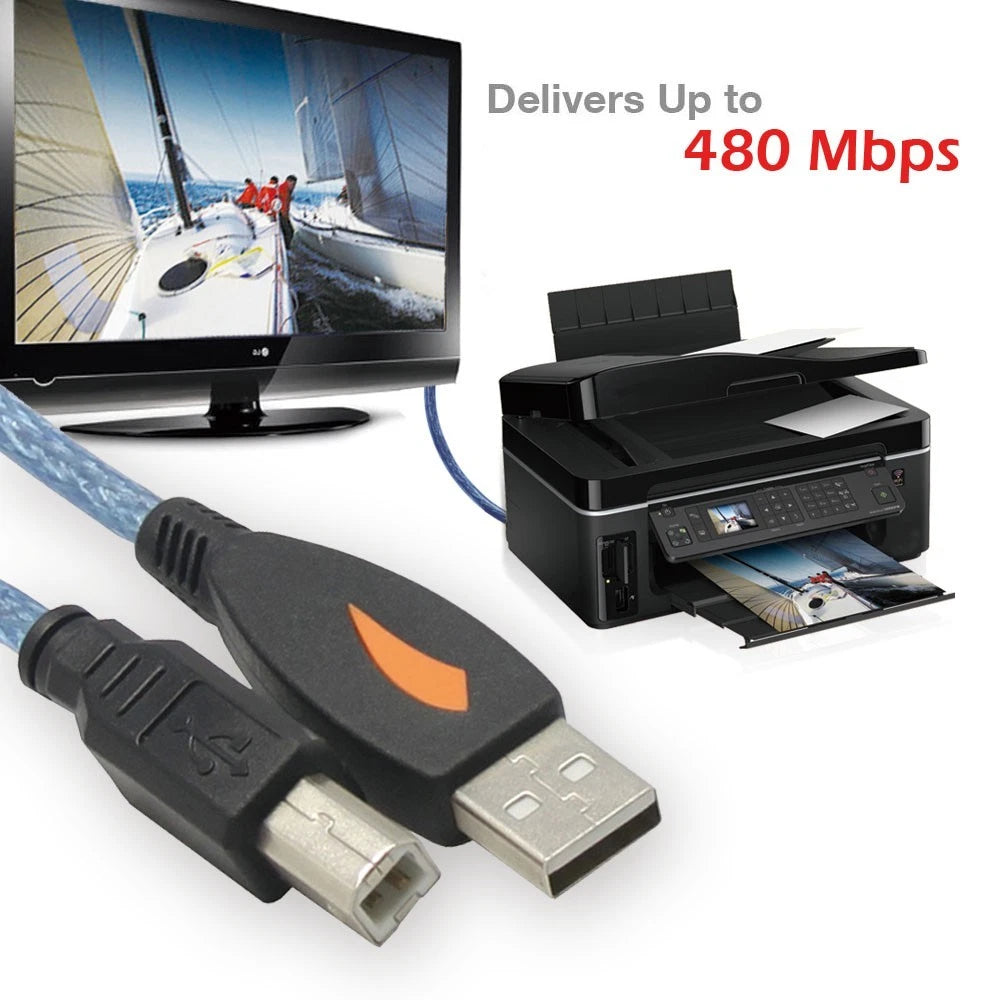 Long 5m Blue Shielded USB Printer Cable for HP DeskJet Envy OfficeJet Printers