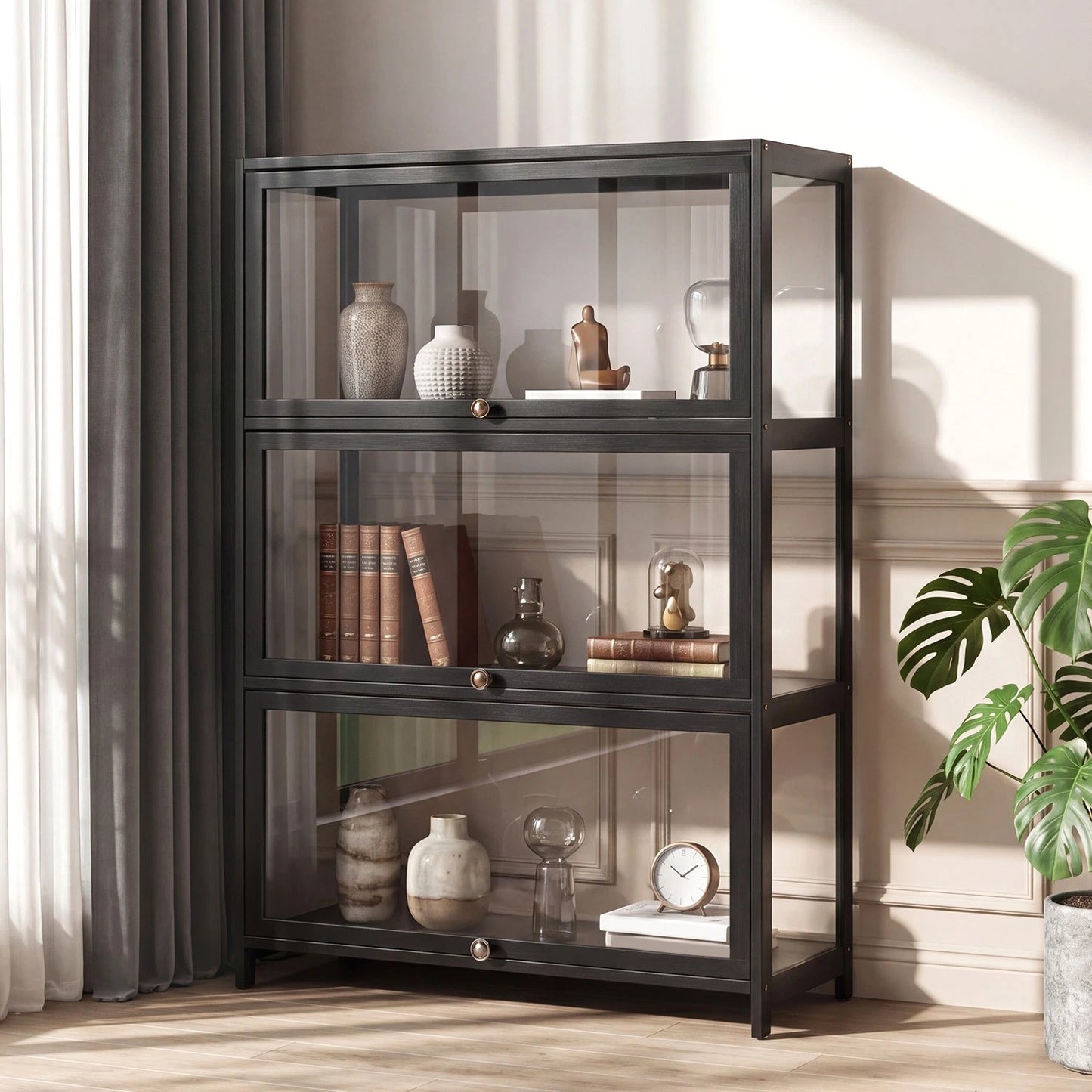 Display Cabinet Storage Shelves Clear Bookcase Wine Wood Rack Stand 3/4/5 Tier