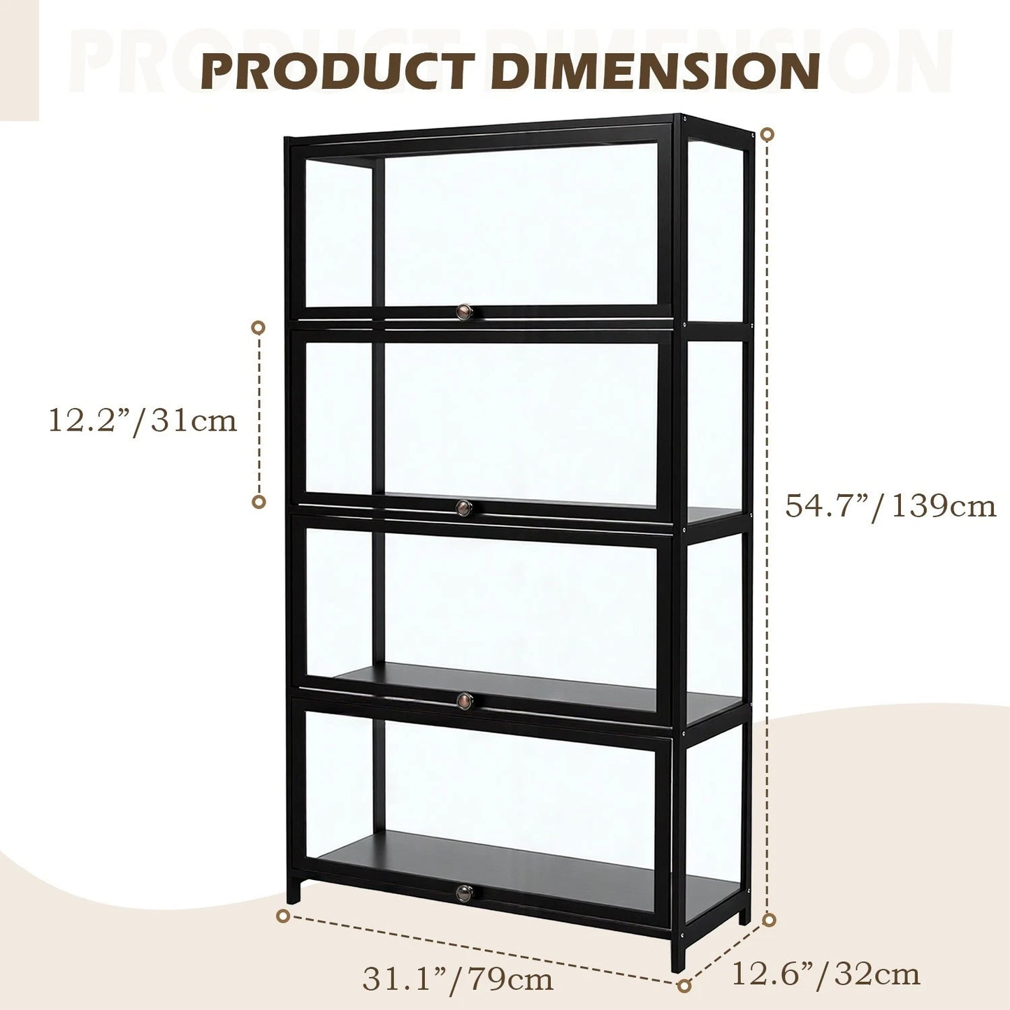 Display Cabinet Storage Shelves Clear Bookcase Wine Wood Rack Stand 3/4/5 Tier