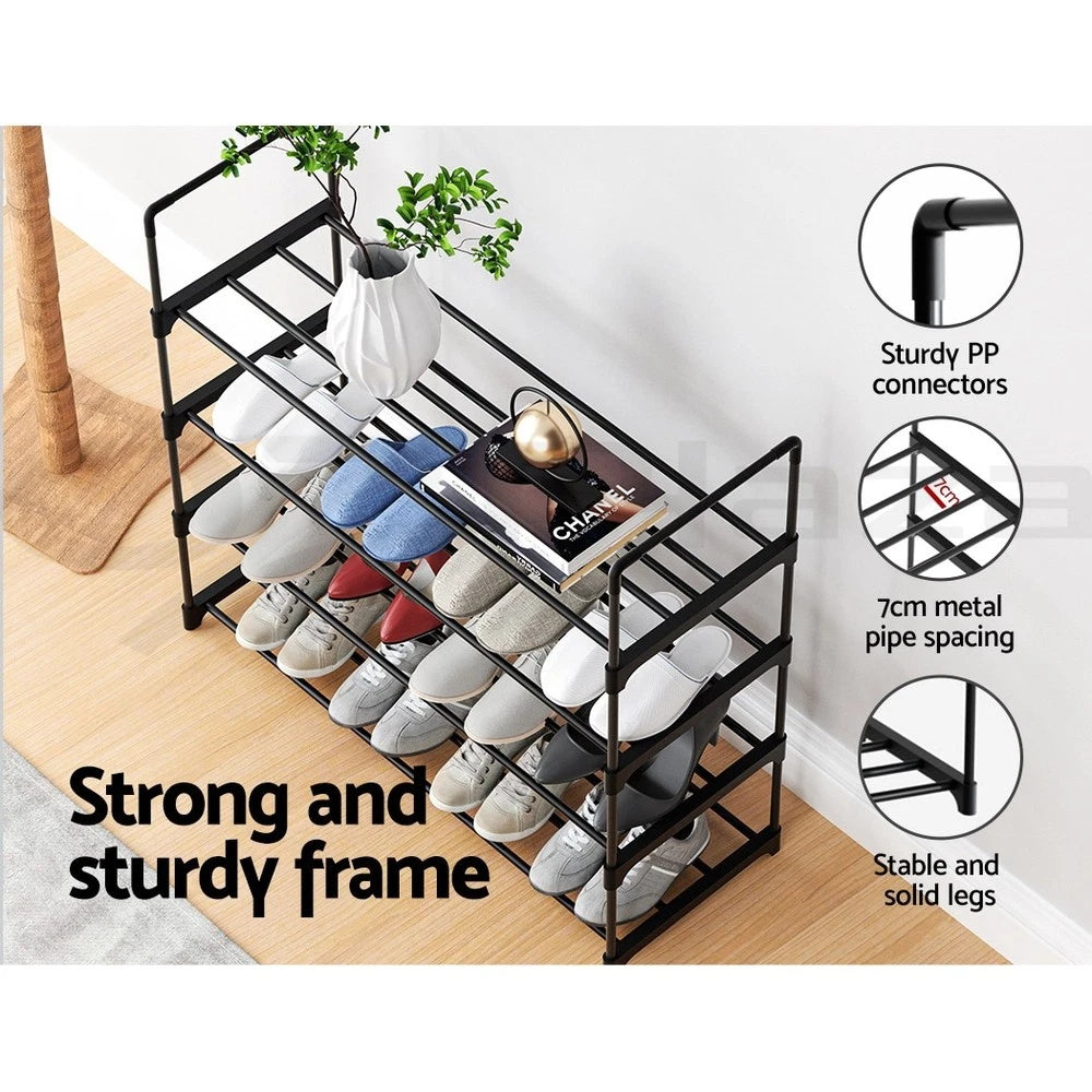 Artiss Shoe Rack Storage Cabinet Stackable Shelves Stand 4 Tiers 16 Pairs Black