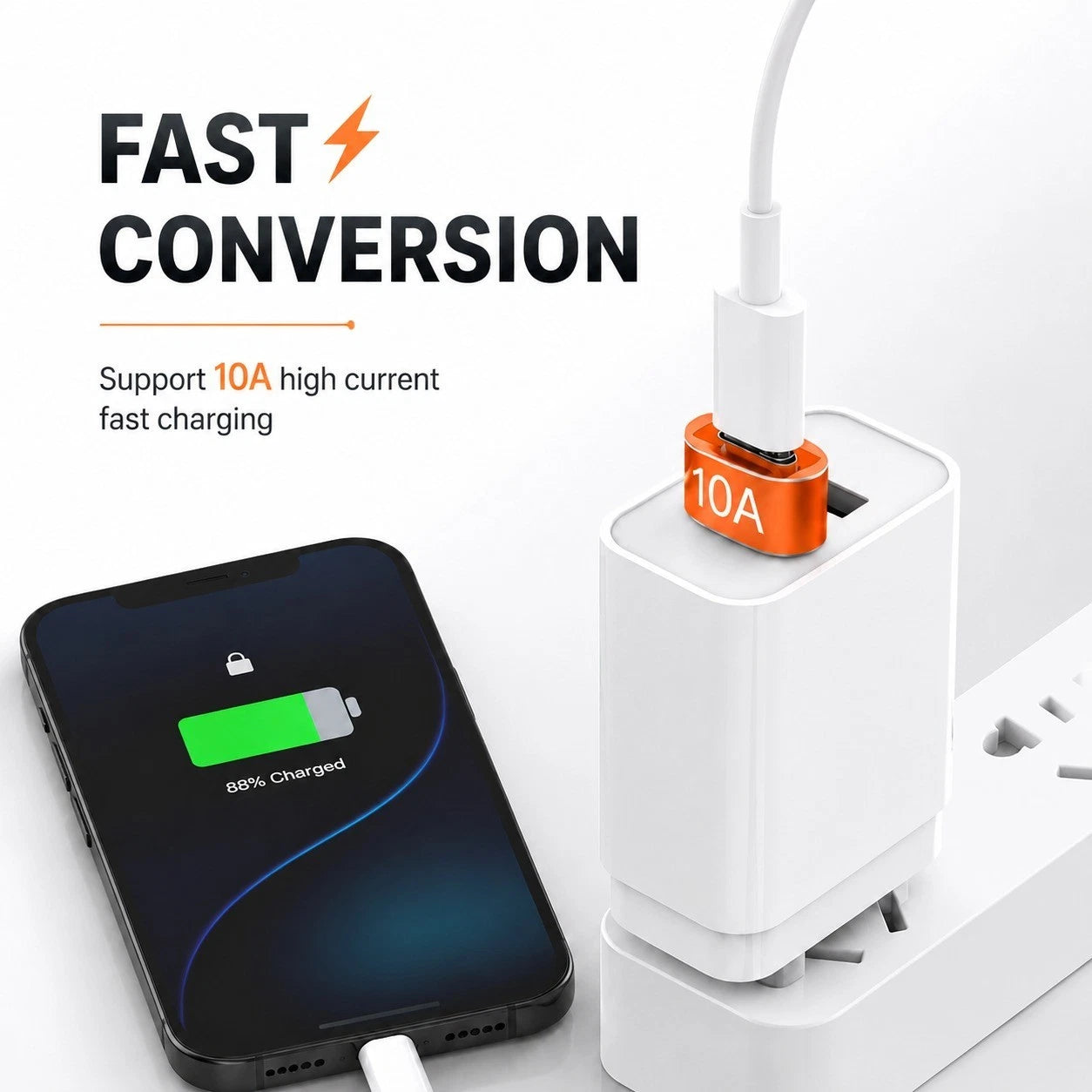 USB Type A Male to USB C Type C Female Charging Port Adapter Fast Converter 10A
