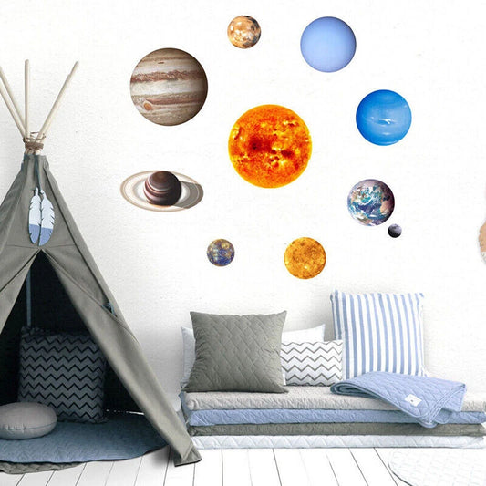 Glow In The Dark Solar System Wall Sticker 10 Planet Decal Kids Room Decor stars