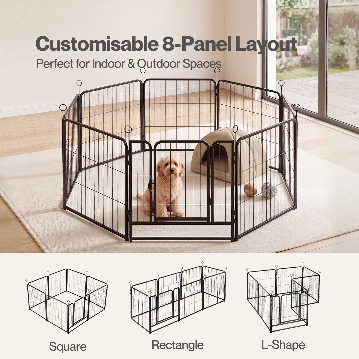 Pawz Dog Playpen 8-Panel Metal Dog Pen Tool-Free Foldable Puppy Crate Black
