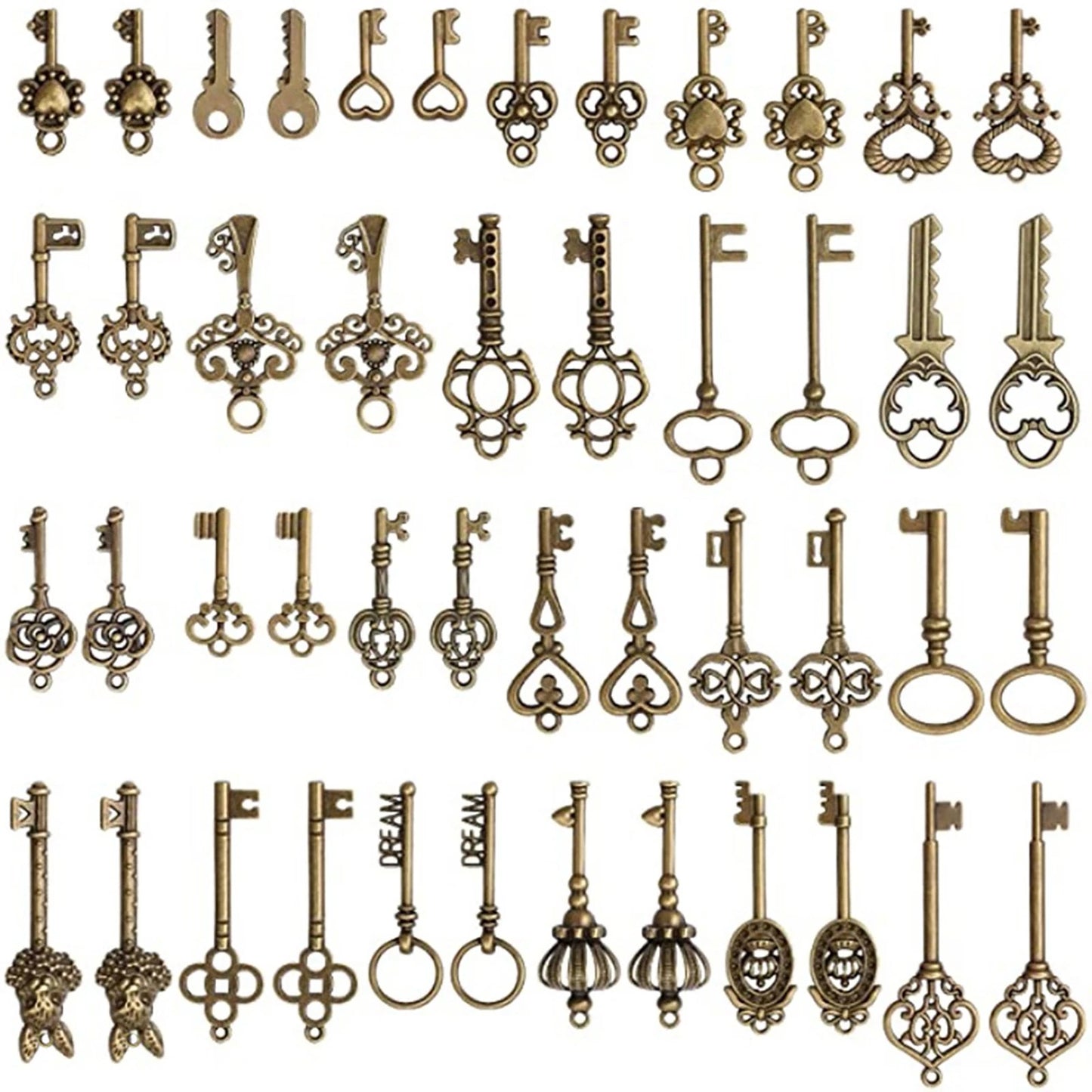 46x Old Vintage Antique Skeleton Keys Lot Large Small Necklace Pendant Bronze