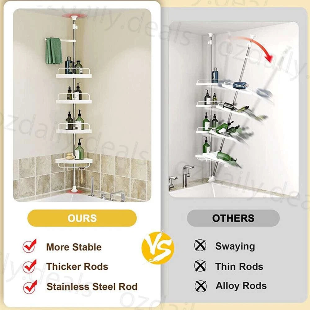 4-Tier Telescopic Shower Corner Shelf Caddy Hold Bathroom Organiser Storage Rack