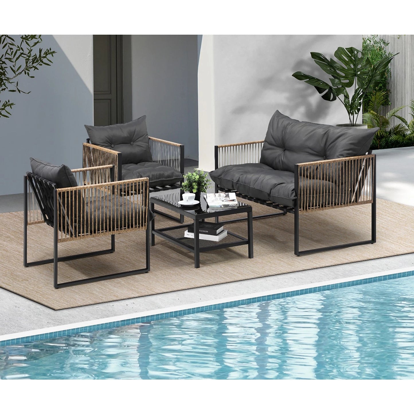 Livsip 4 Piece Outdoor Furniture Setting Garden Patio Lounge Sofa Table Chairs