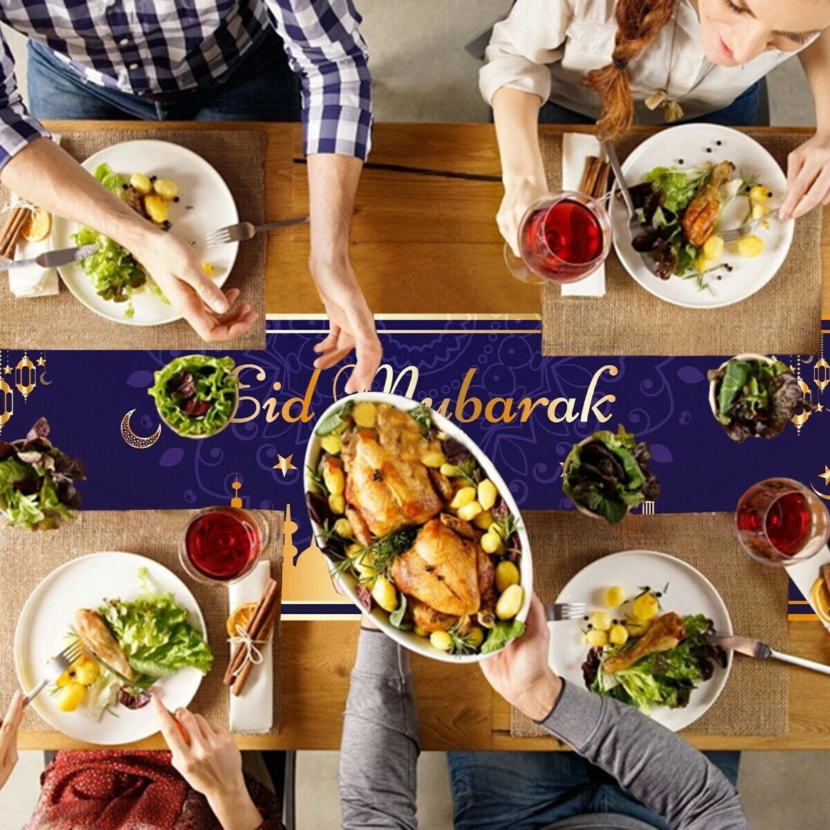 Eid Mubarak Table Runner Ramadan Decoration For Home Islamic Muslim Party Decor