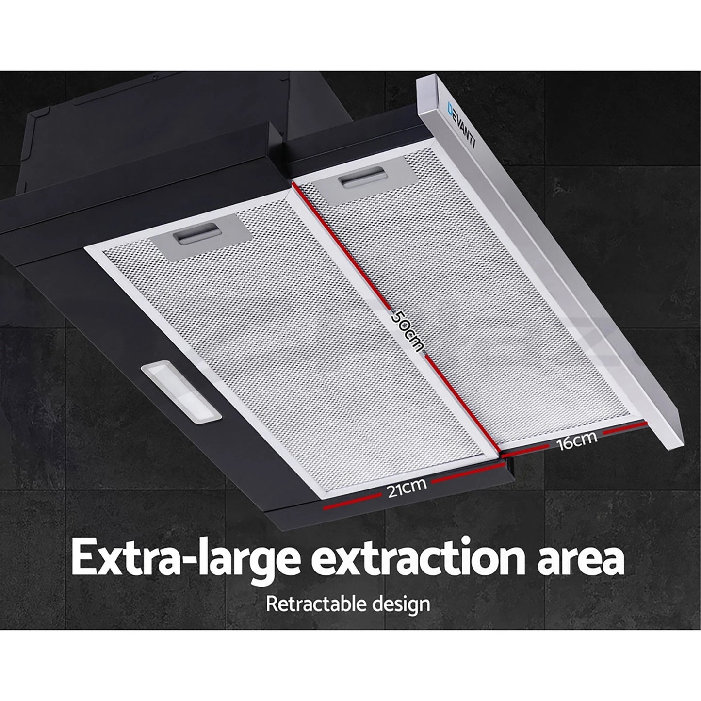Devanti 600mm Range Hood 60cm Slide out Rangehood Kitchen Canopy Stainless Steel
