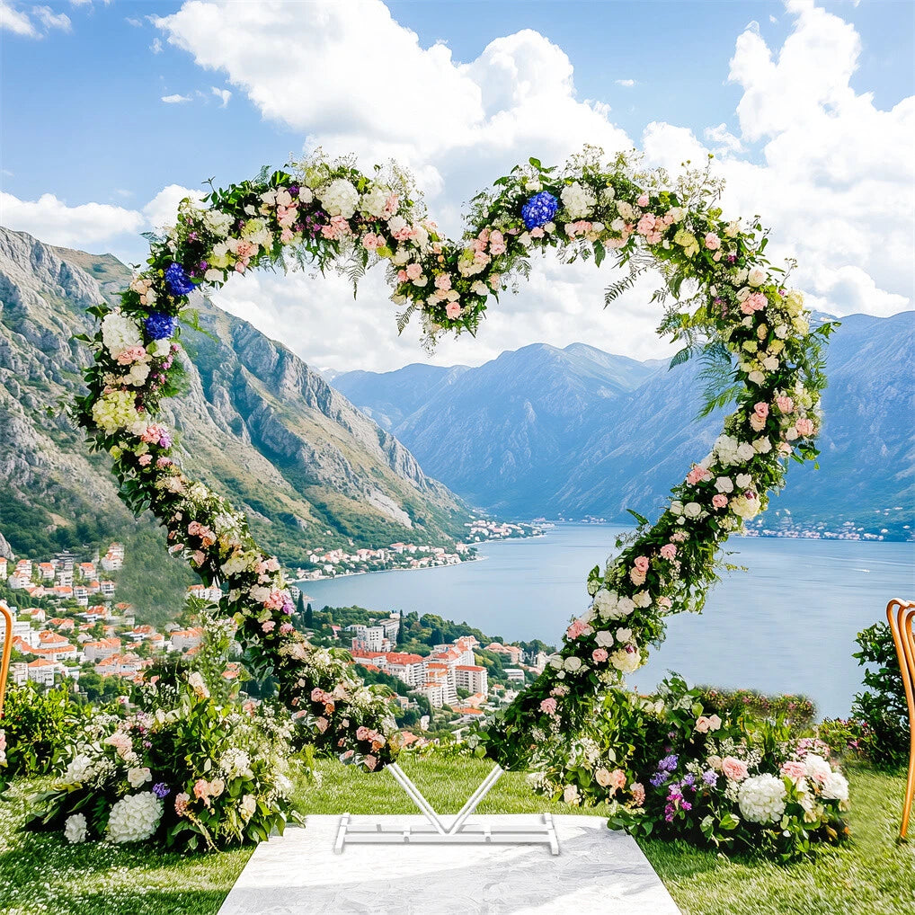 Large Double Pole Heart Shape Wedding Arches Metal Backdrop Stand Antirust Arbor