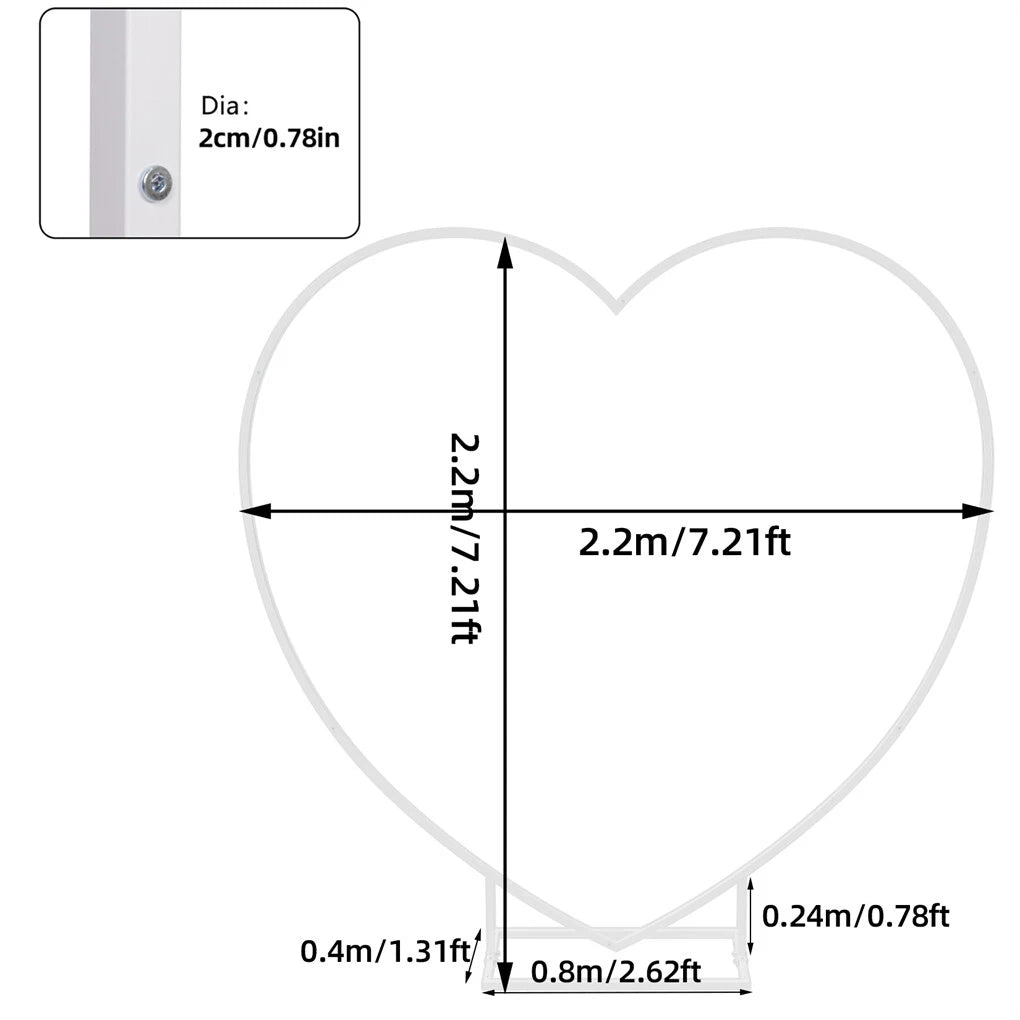 7.21ft Heart Shaped Wedding Backdrop Stand Metal Balloon Arch Frame Ceremony