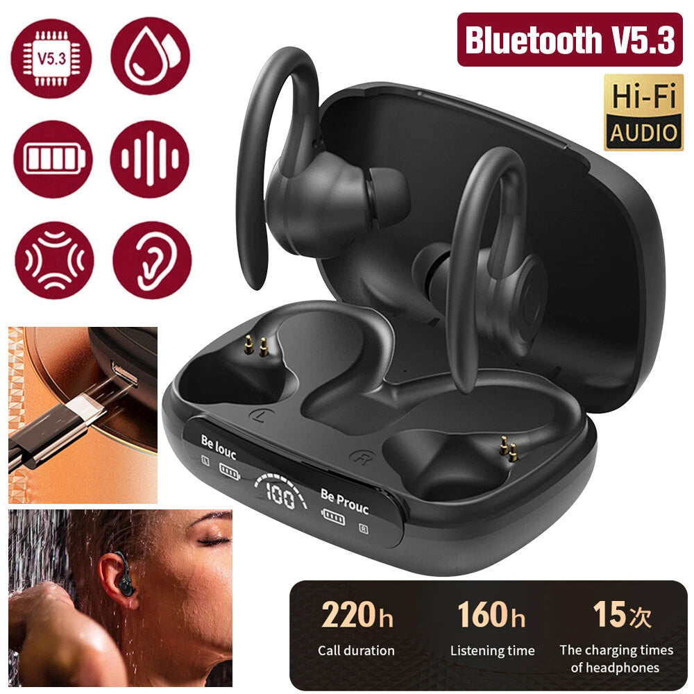 Wireless Sweatproof Bluetooth Earphones Headphones Sport Gym Earbuds with Mic
