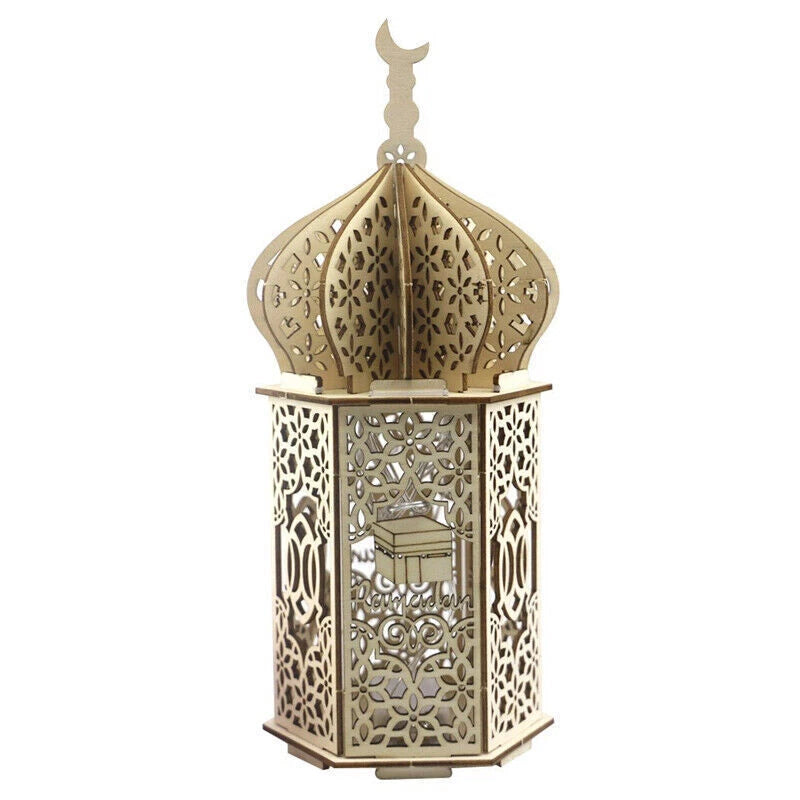 Eid Mubarak Muslim Led Night Lamp Ramadan Decoration Light Wooden Lantern Gift