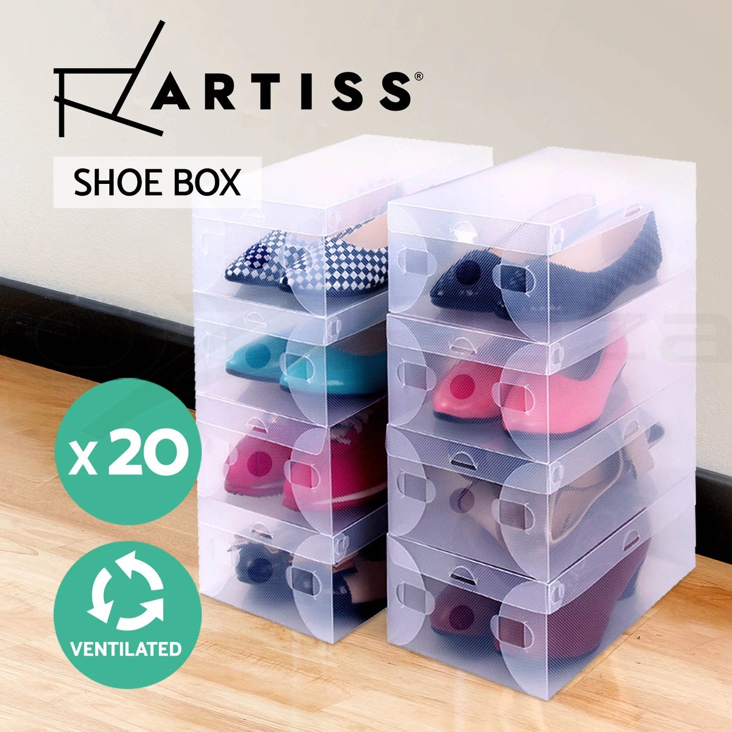 Artiss 20X Shoe Box Storage Clear Case Foldable Stackable Plastic Transparent