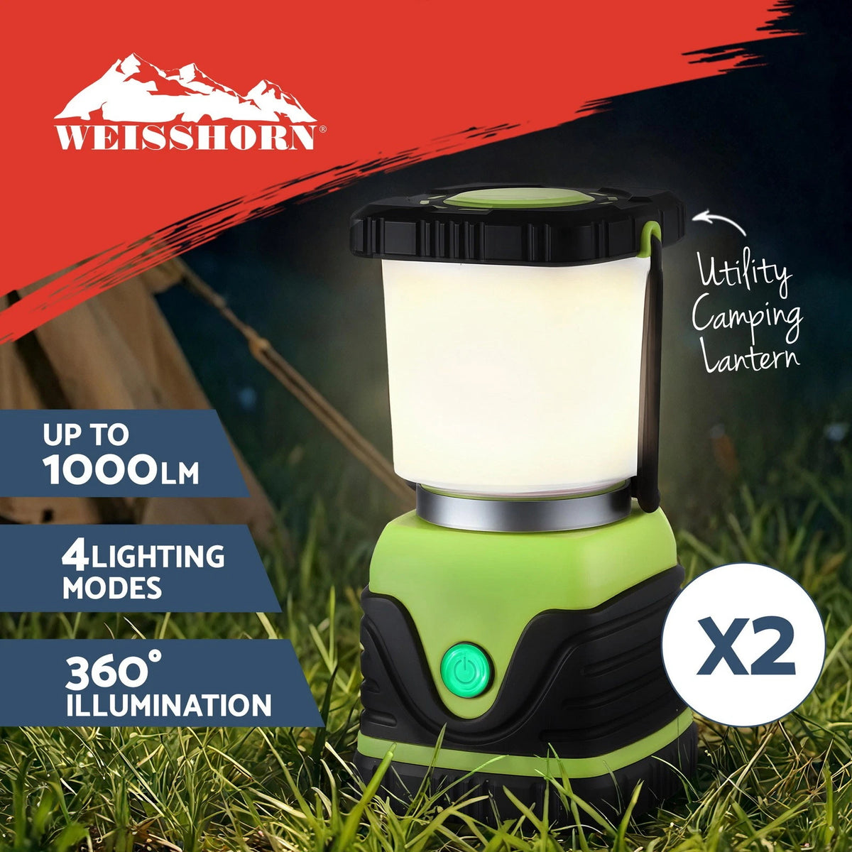 Weisshorn 2PCS LED Camping Lantern 1000LM Portable Waterproof Emergency Light