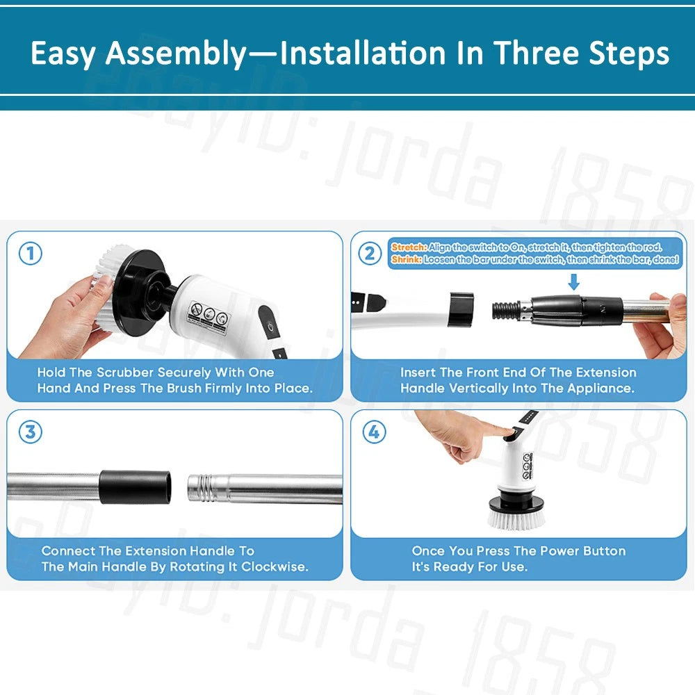 Rechargeable Cordless Spin Scrubber Electric Turbo Scrub Cleaning Brush 9 Heads