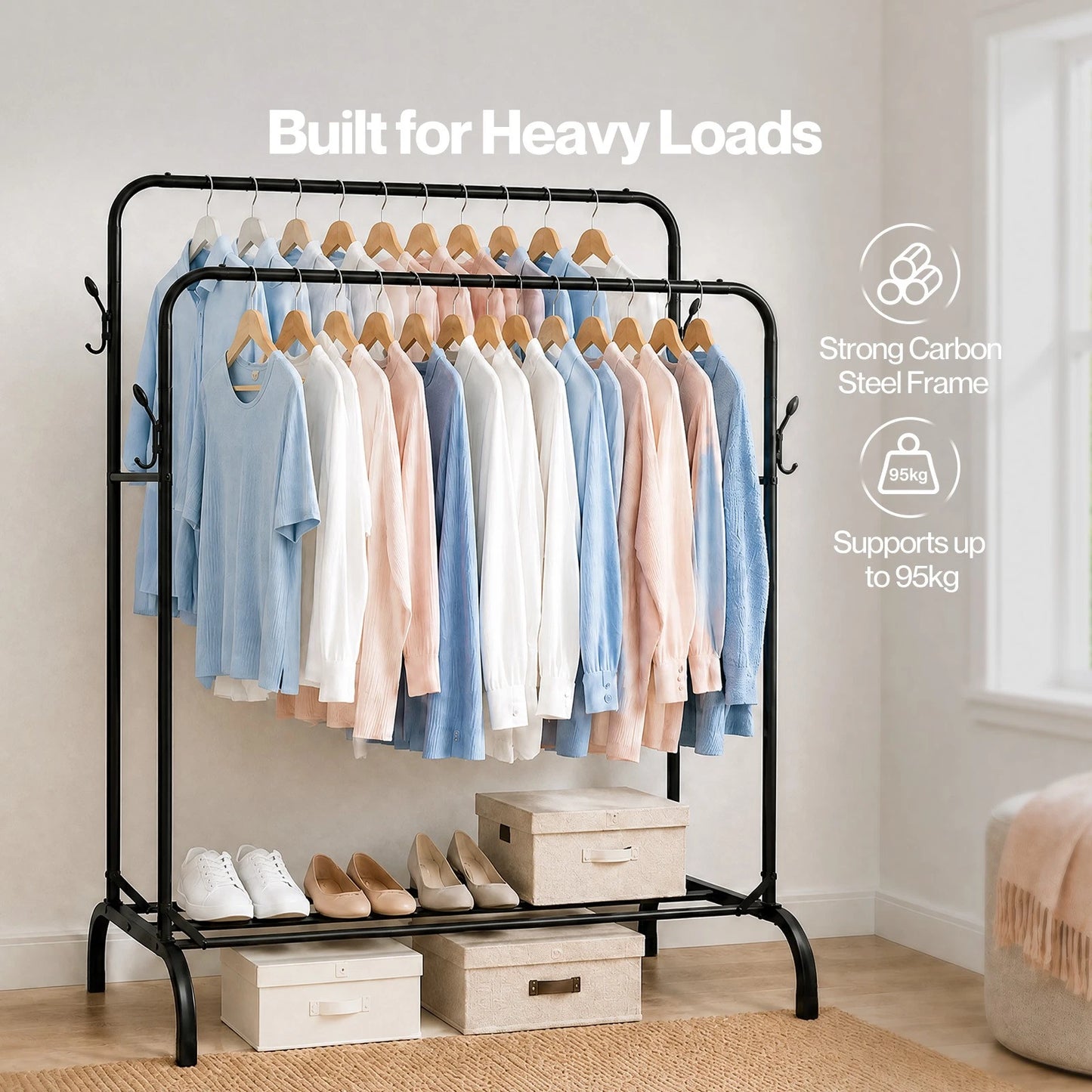 Levede Clothes Rack Heavy Duty Garment Rack Carbon Steel 95kg Black