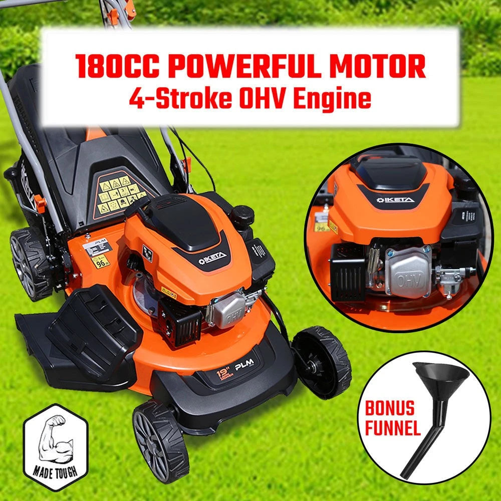 19'' Self-Propelled Lawn Mower 180cc Petrol Lawnmower OHV 4-Stroke Push 7-Height