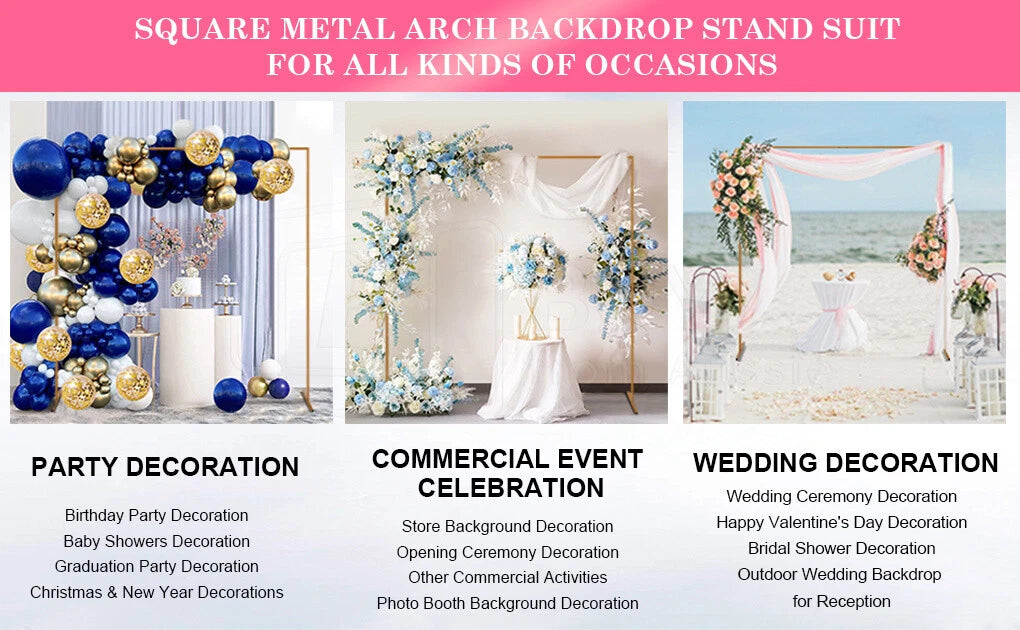 1.5/2M Square Wedding Arch Backdrop Stand Sign Display Party Flower Decoration