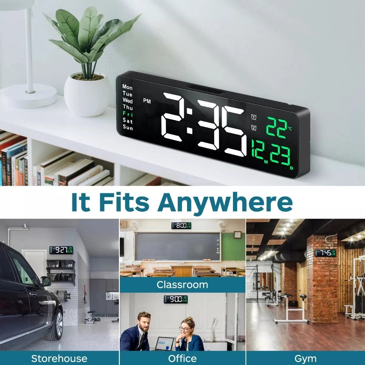 16" Digital Large Big Jumbo LED Wall Desk Clock Display W/Calendar Temperature