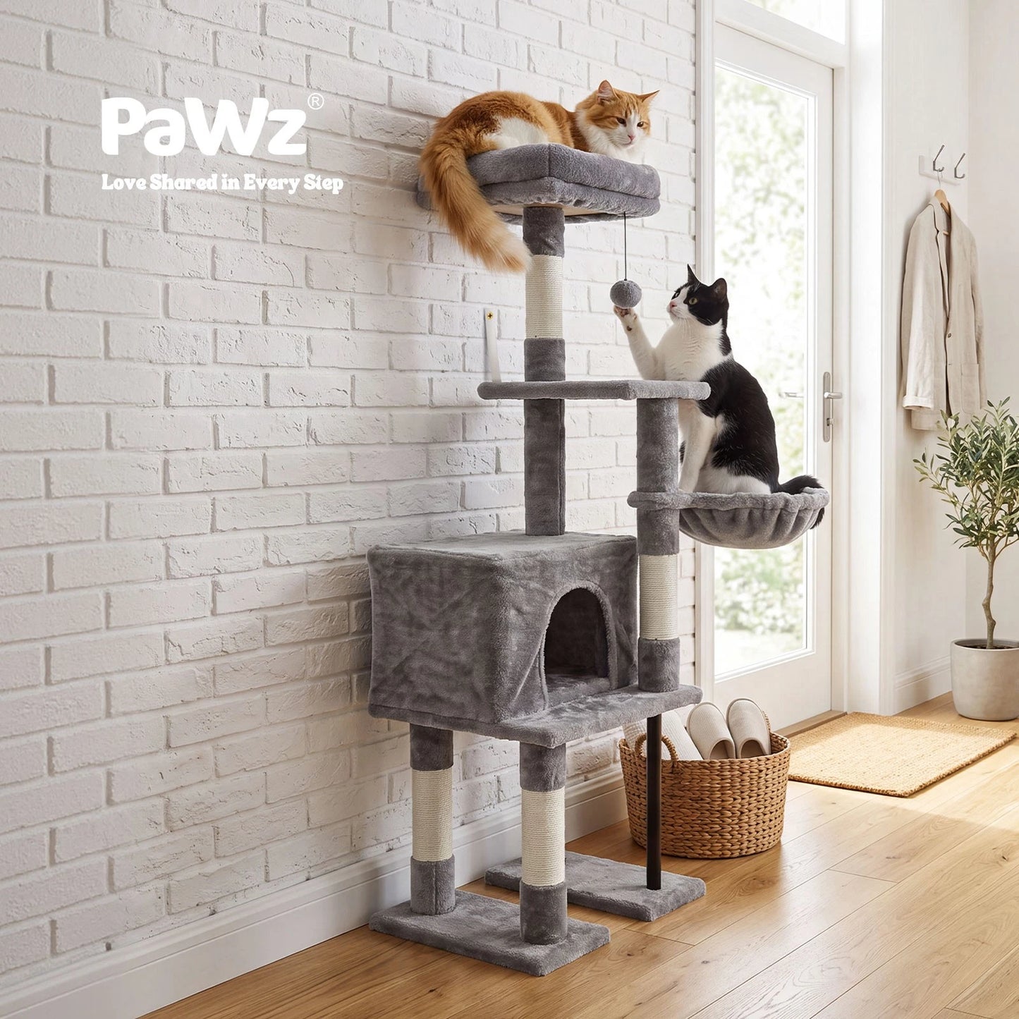 Pawz Cat Tree Cat Tower Multi-Level Cat Bed with Condo 125cm Plush Gray
