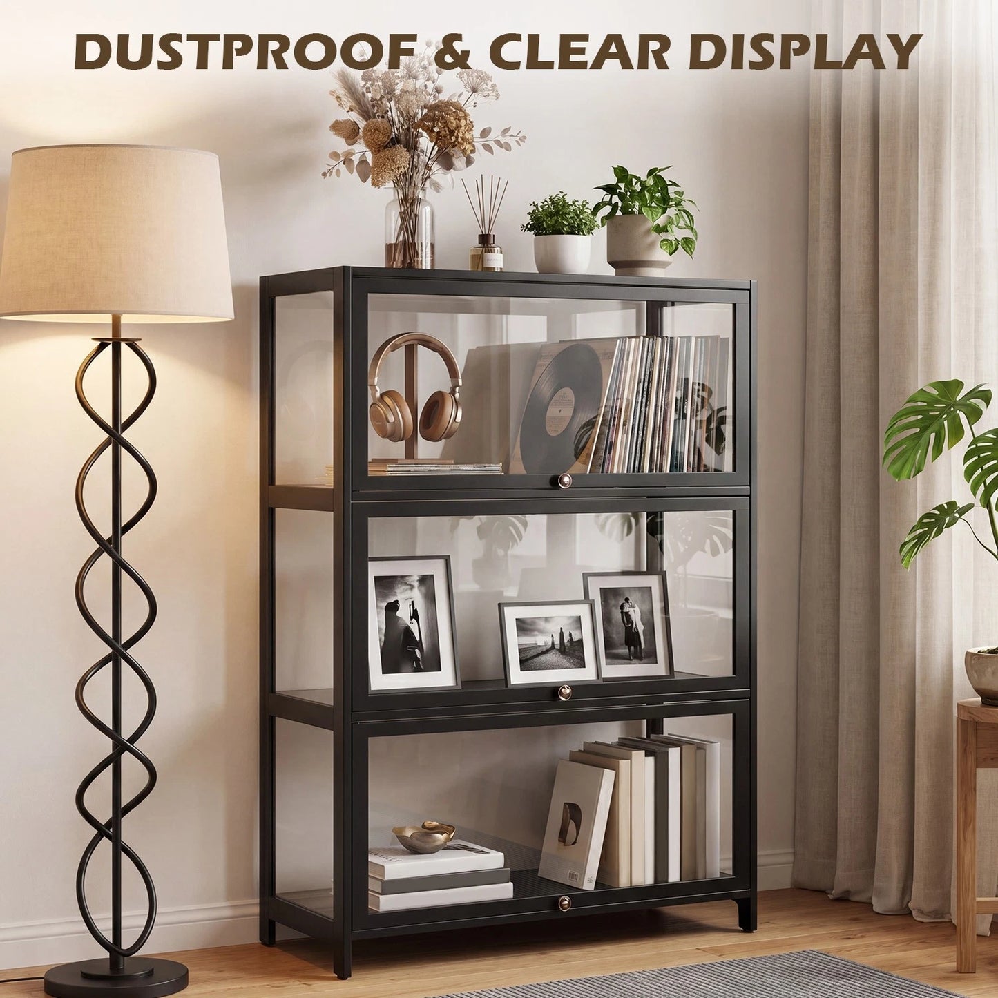 Display Cabinet Storage Shelves Clear Bookcase Wine Wood Rack Stand 3/4/5 Tier