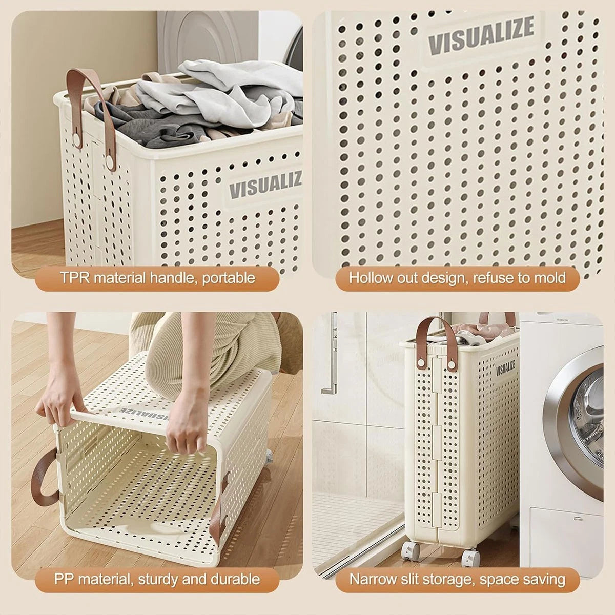 Folding Portable Laundry Basket Multifunctional Storage for Bathroom Household
