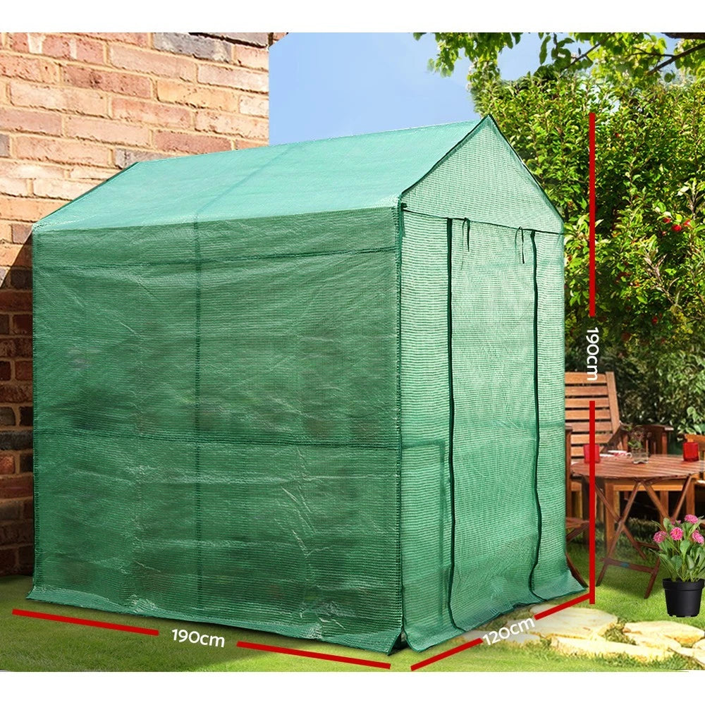 Green Fingers Greenhouse Walk in Green House 4 Shelves Tunnel Plant 1.9x1.2x1.9M
