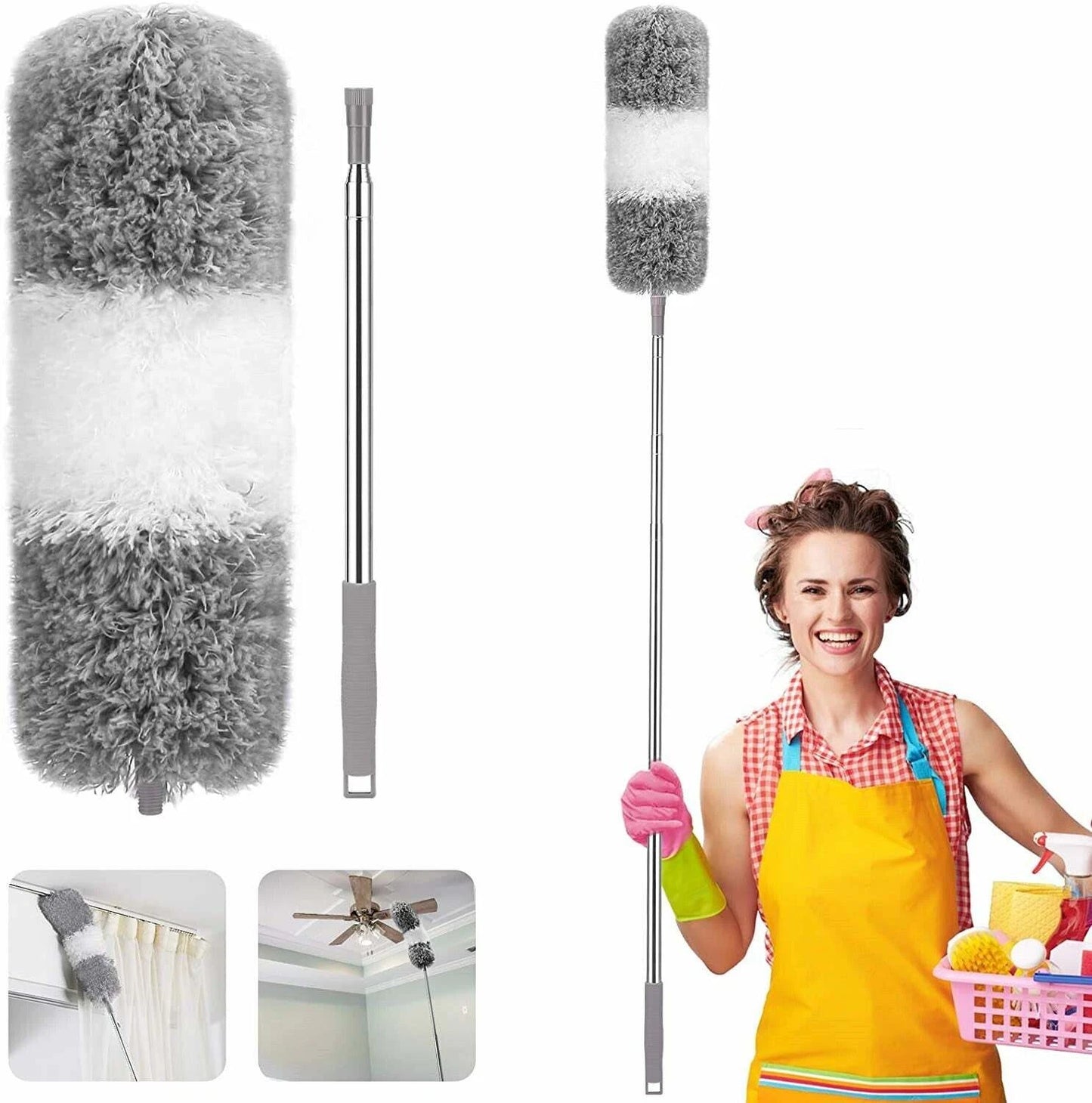Duster Extendable Telescopic Microfibre Duster with Stainless Steel Pole