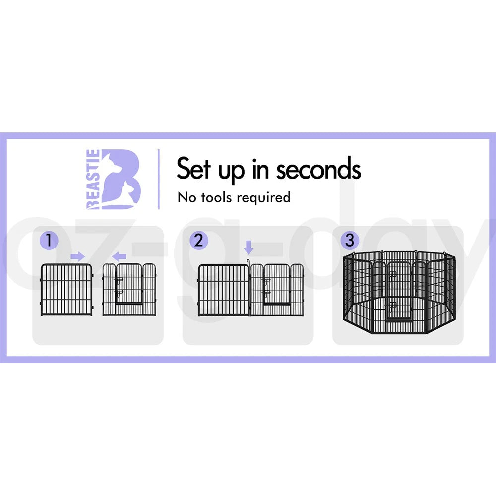 BEASTIE Dog Playpen Pet Fence Cage 8 Panel Metal Enclosure Puppy Exercise 32"