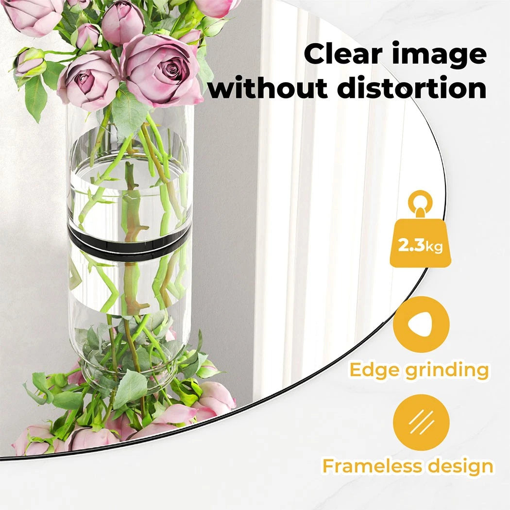 Yezi 50cm Round Wall Mirror Frameless Tempered Glass Explosion-Proof Home Decor